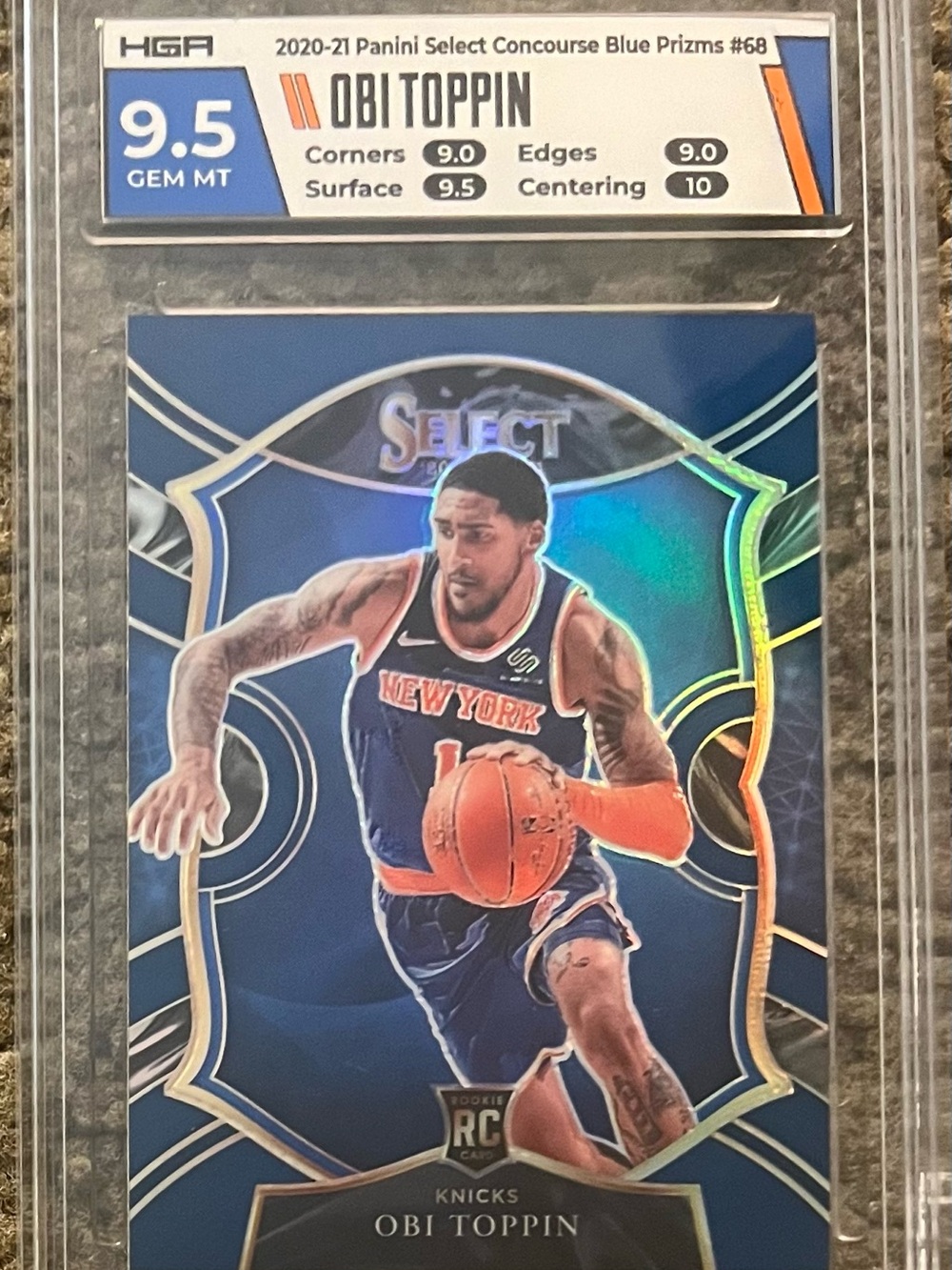 Obi Toppin 2020-21 Select Concourse Blue Prizms Rookie Card - Blue HGA 9.5